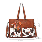 Cow Print Handbag Set for Women 2-Piece, Fashion Shoulder & Crossbody Purse, Spacious PU Leather Tote with Adjustable Strap for Work, Travel, Daily Use (Black/Red/Brown)