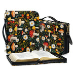 FOR U DESIGNS Mushroom Daisy Bible Cover for Women Soft Bible Case with Strap Size Large Easy to Clean PU Leather Sturdy Bible Protective Carrier Waterproof Personalized Book Organizer Bag