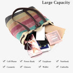 Canvas Shoulder Bag for Women Multi-Colour Striped Handbag Casual Top Handle Bag Large Hobo Bag Multi-Pocket Tote Bag