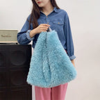 Winter Soft Plush Women's Shoulder Bags Faux Lamb Wool female Underarm Bag Large Capacity Ladies Fluffy Travel Tote Handbags