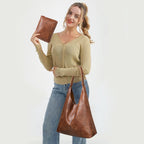 KALUNMA Hobo Bags for Women Retro Vegan Leather Womens Leisure Large Tote Bag Shoulder Purses Handbag