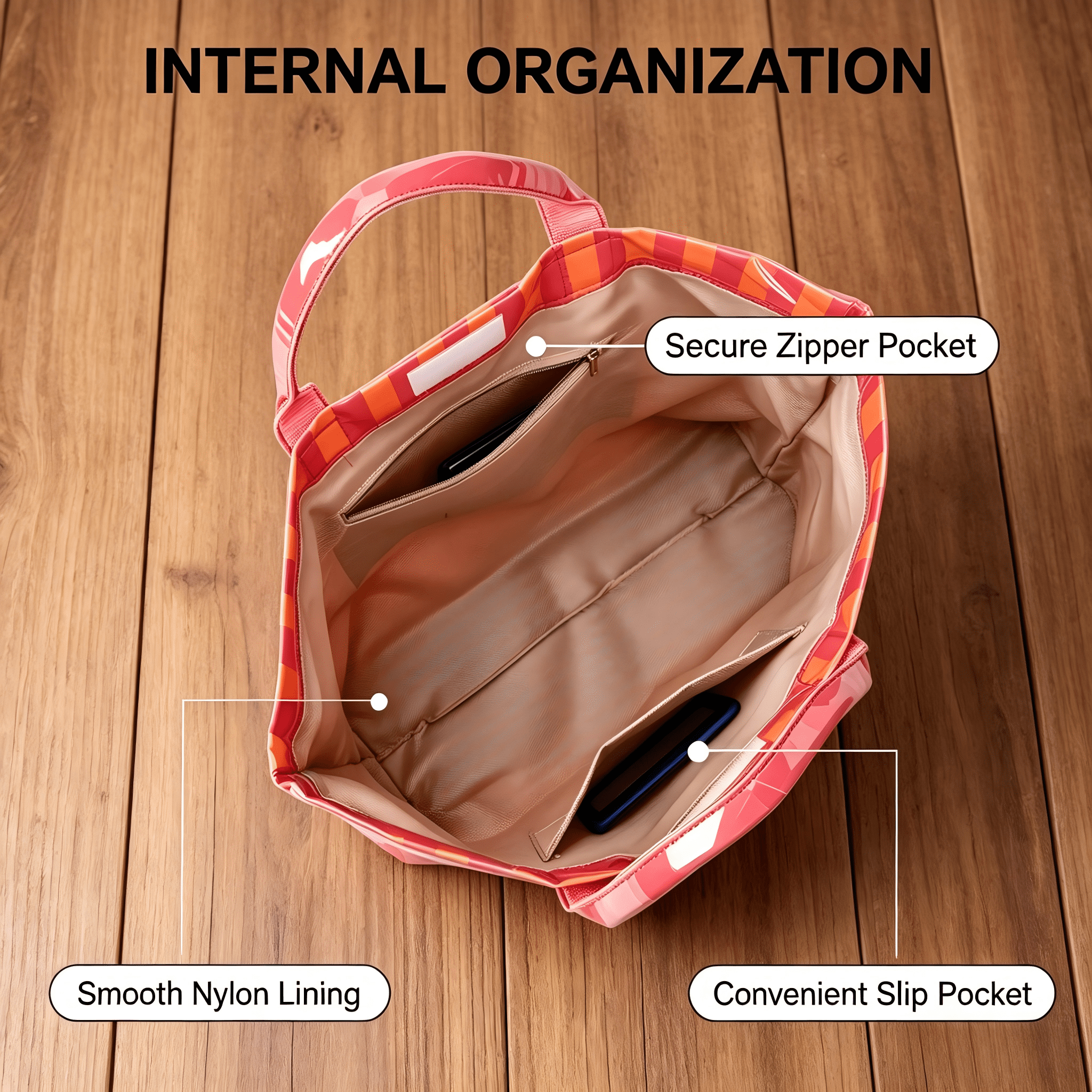 WANDF PVC Tote Bag for Women,Plastic Tote Bags for Shopping,Travel,Work,Classic Woman Handbags with Inner Pocket,Eco-Friendly Gift Bag for Ladies,Mom,Sister,Besties(Orange Pink Stripe)