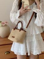 Summer Vacation Women's Beach Straw Shoulder Bag Retro Design Ladies Portable Crossbody Bags Knot Basket Woven Tote Handbags