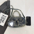 Baguery Women's Denim Messenger Bag - Cute Pendant Small Casual Crossbody, Chic Shoulder Handbag for Travel/Daily Use​