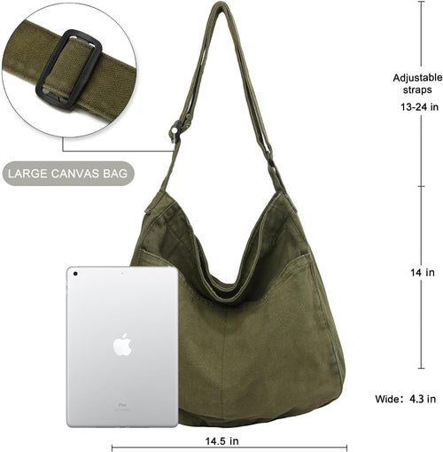 Canvas Tote Bag Casual Hobo Crossbody Shoulder Bag for Women and Men Large Purse Messenger Bag Travel Work