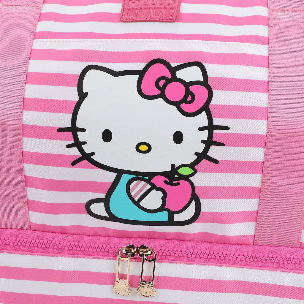 Hello Kitty Character 17" Pink & White Striped Duffle Bag