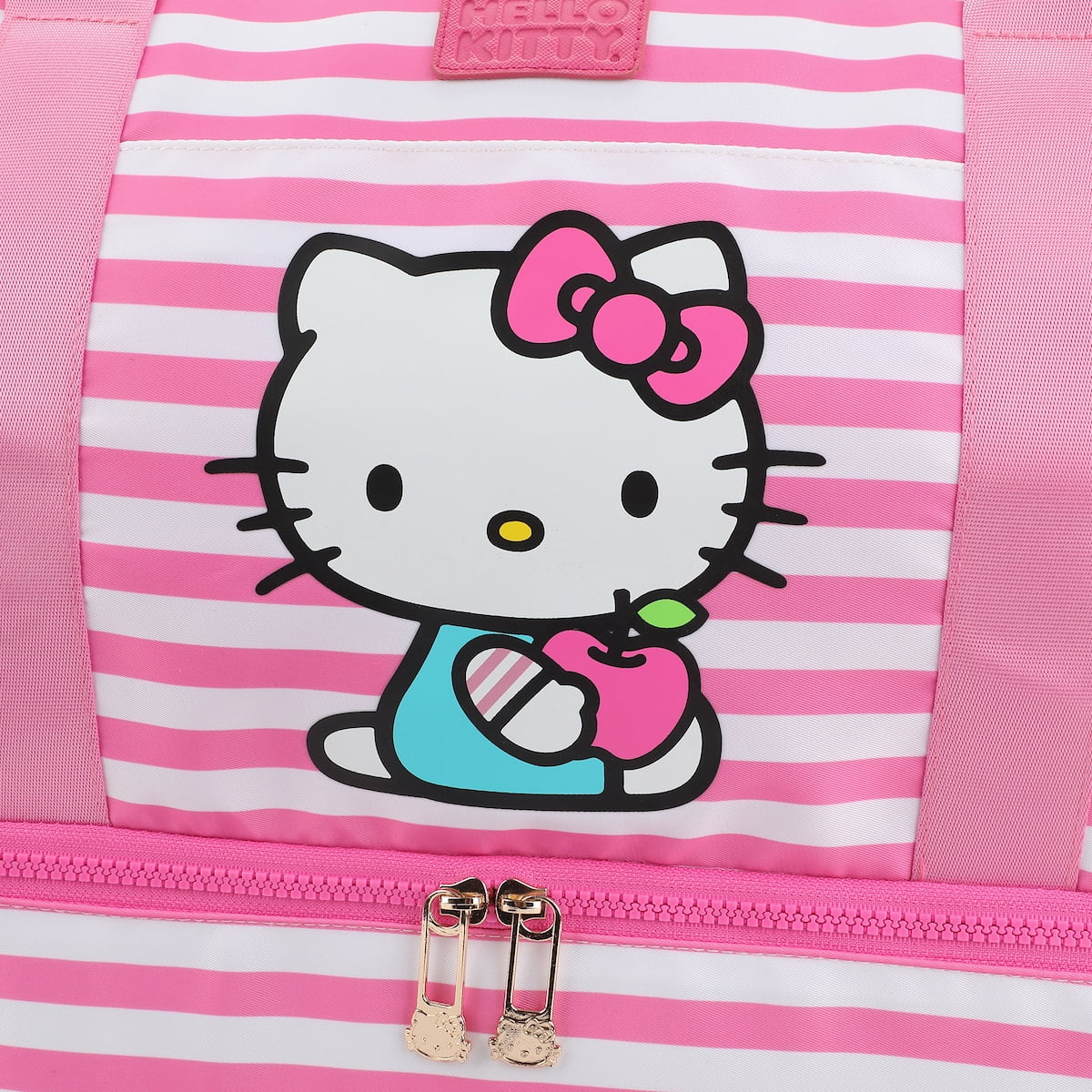 Hello Kitty Character 17" Pink & White Striped Duffle Bag