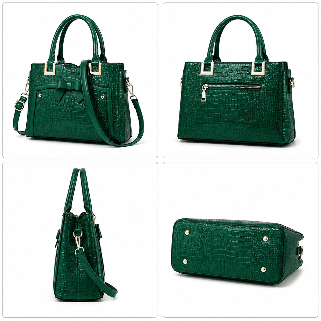AVMPRO Women's PU Leather Tote Satchel Bag Set, 4-Way Crossbody Purse - Green