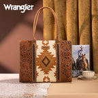 Wrangler Aztec Tote Bag for Women Western Shoulder Purse Top Handle Handbag Stylish and Functional Aztec Design， Brown