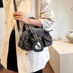 Baguery Women's Denim Messenger Bag - Cute Pendant Small Casual Crossbody, Chic Shoulder Handbag for Travel/Daily Use​