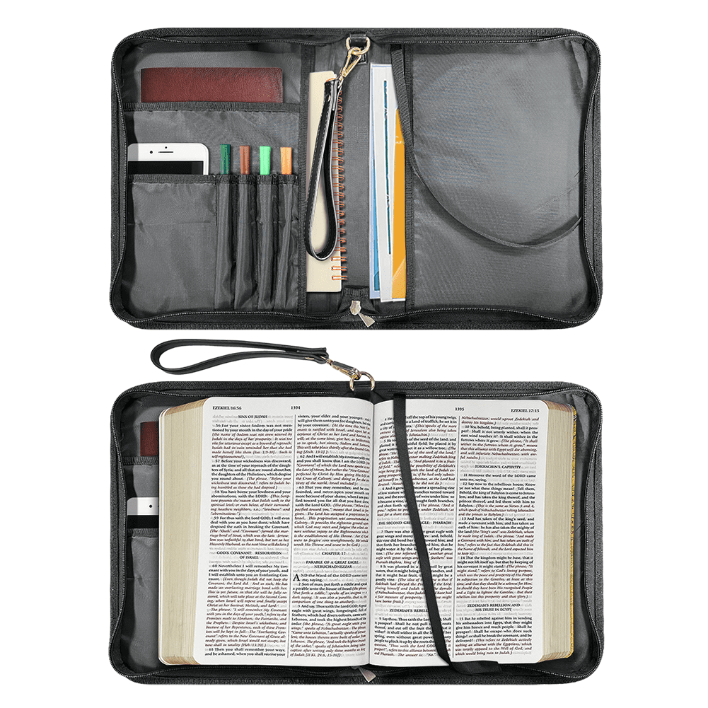 ZUXONGSY Hummingbird Lily Flower Print PU Leather Bible Case for Women Men Lightweight Bible Carrying Tote Bags with Detachable Wristlet Strap Church Bag for Bible Study Bible Gift, L