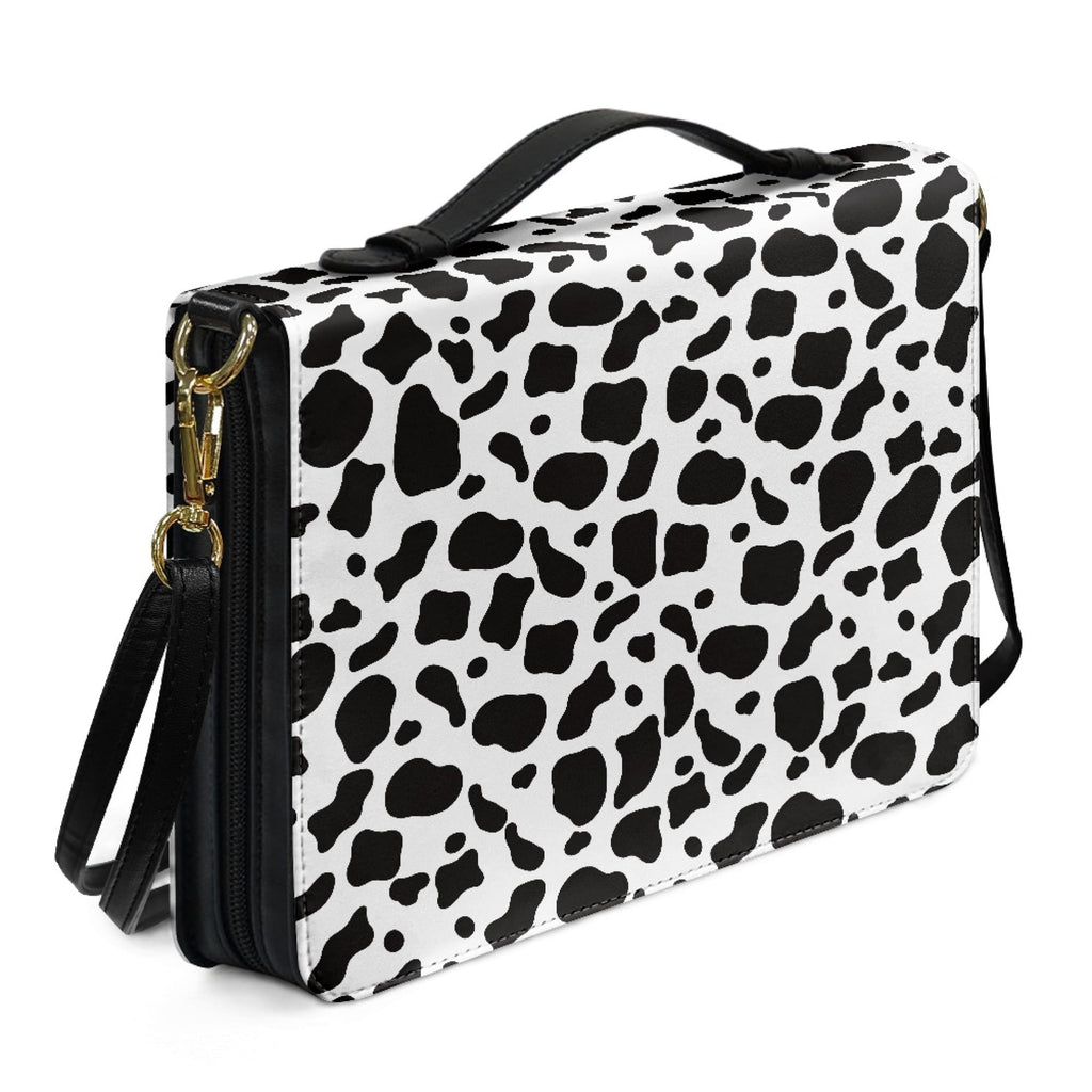 FOR U DESIGNS Cow Print Bible Case with Shoulder Strap Bible Bags for Women PU Leather Personalized Book Organizer Bag Size XL Wear Resistant Bible Holder Bag Zippered Bible Accessories