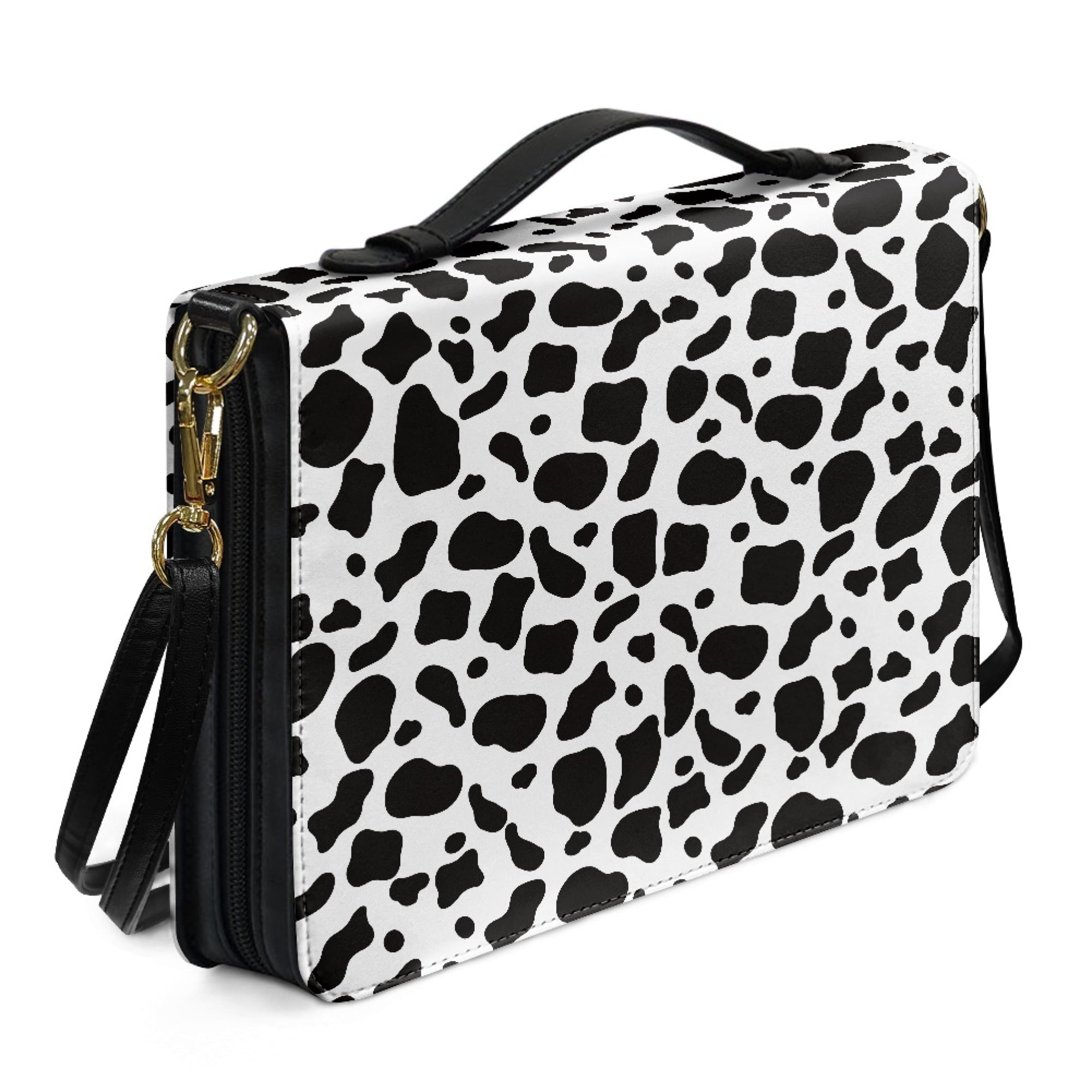 FOR U DESIGNS Cow Print Bible Case with Shoulder Strap Bible Bags for Women PU Leather Personalized Book Organizer Bag Size XL Wear Resistant Bible Holder Bag Zippered Bible Accessories