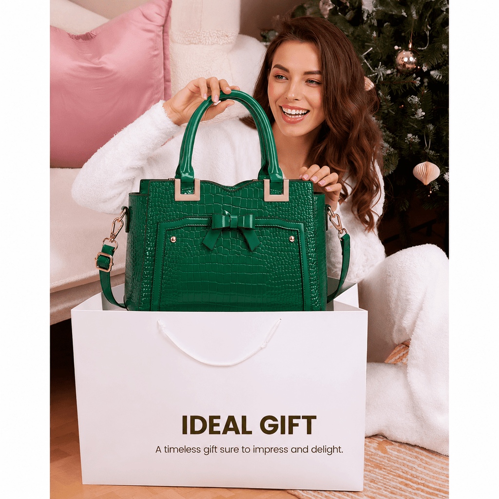 AVMPRO Women's PU Leather Tote Satchel Bag Set, 4-Way Crossbody Purse - Green