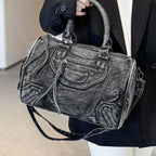 Luxury Designer City Tote Bag for Women Retro Washed Denim Cloth Splicing Fringed Shoulder Portable Messenger Bag Handbags