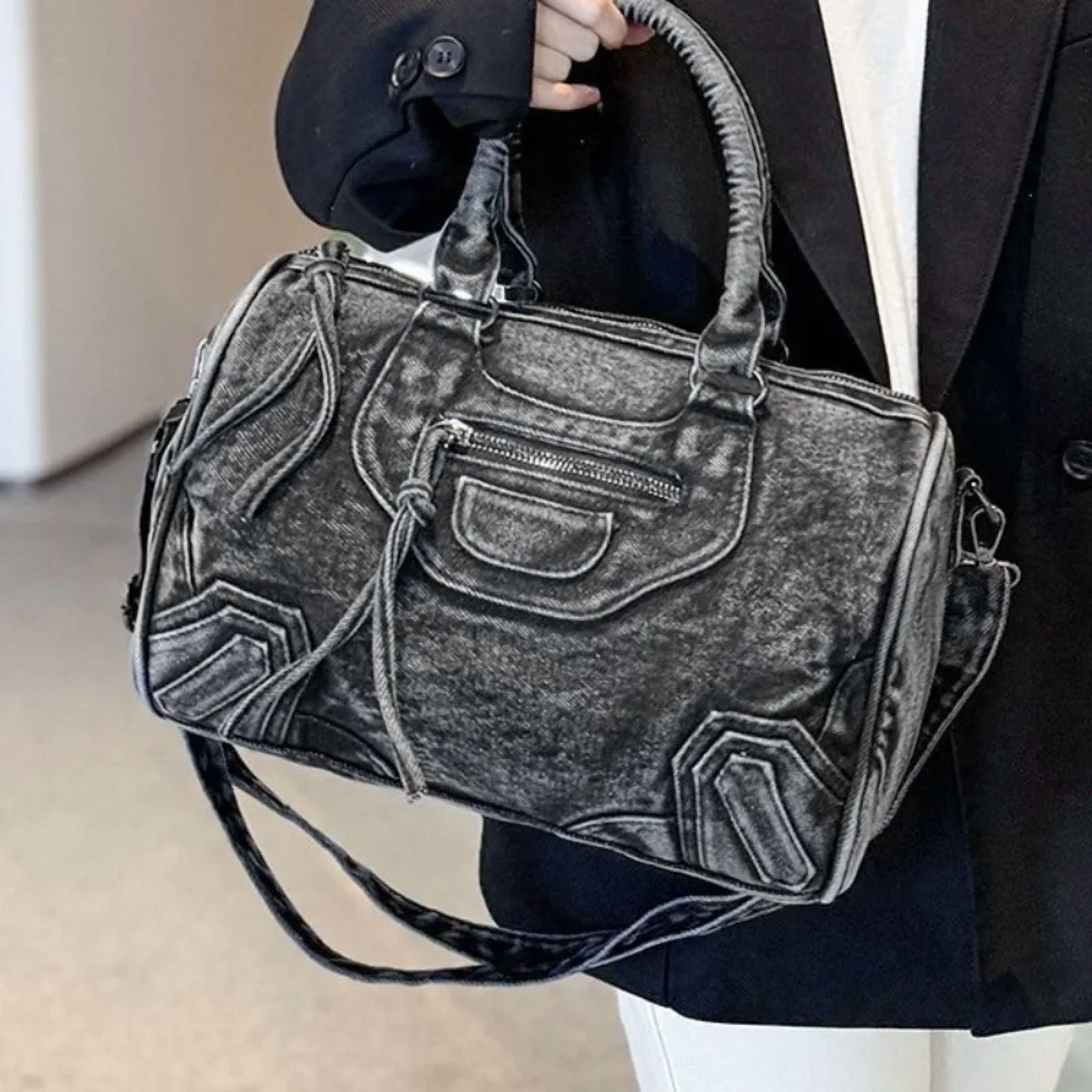 Luxury Designer City Tote Bag for Women Retro Washed Denim Cloth Splicing Fringed Shoulder Portable Messenger Bag Handbags