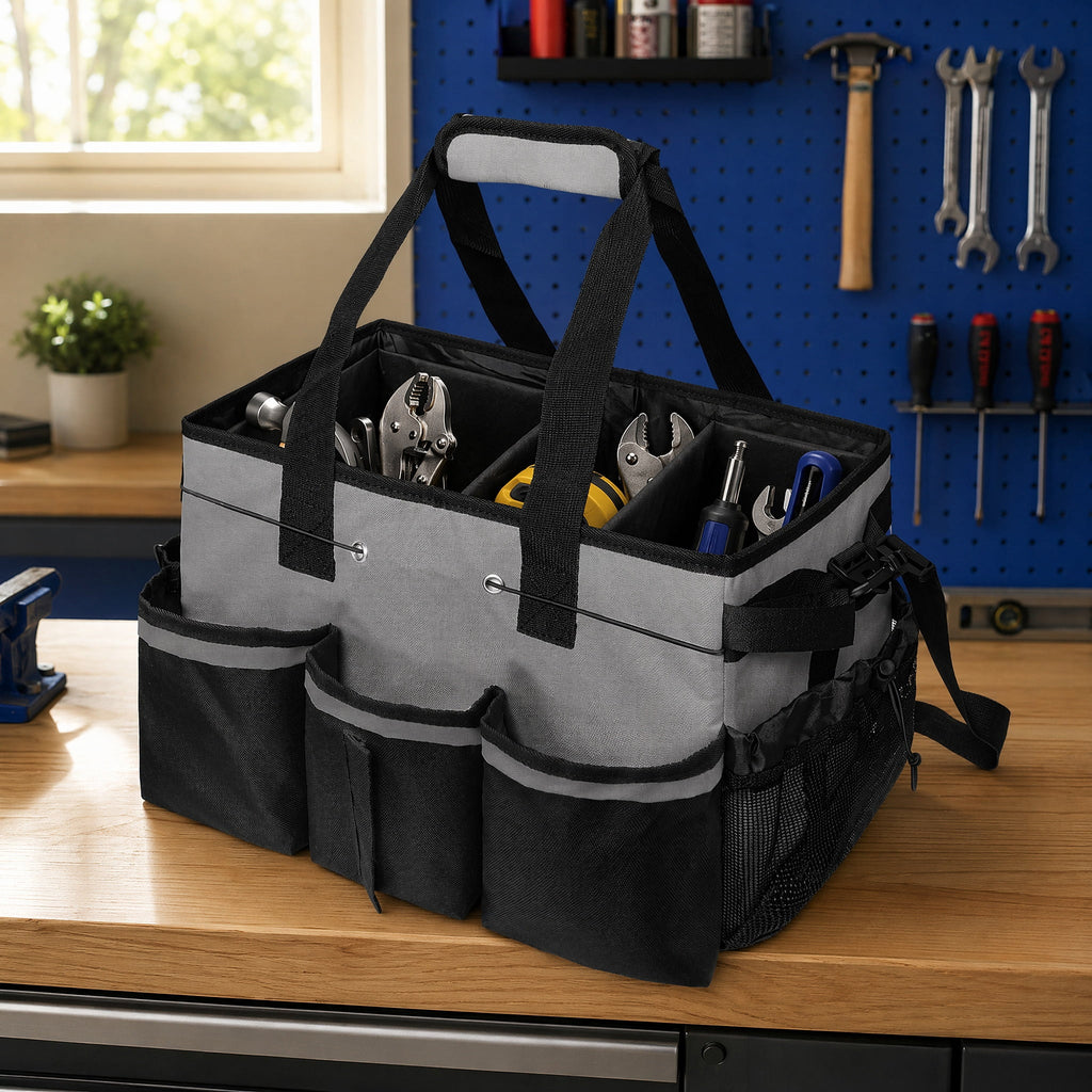 IFRINID Multi-Pocket Tool Organizer Bag, Waterproof 600D Oxford Fabric Tool Storage Tote with Adjustable Dividers and Shoulder Strap