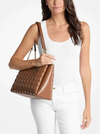 Michael Kors Soho Medium Quilted Leather Tote Bag Luggage Gold Chain