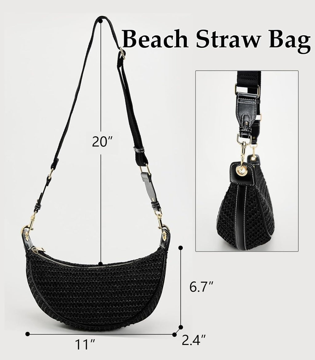 Straw Crossbody Bags for Women Beach Woven Hobo Handbag Summer Chic Crescent Shoulder Purses with Adjustable Strap 2024