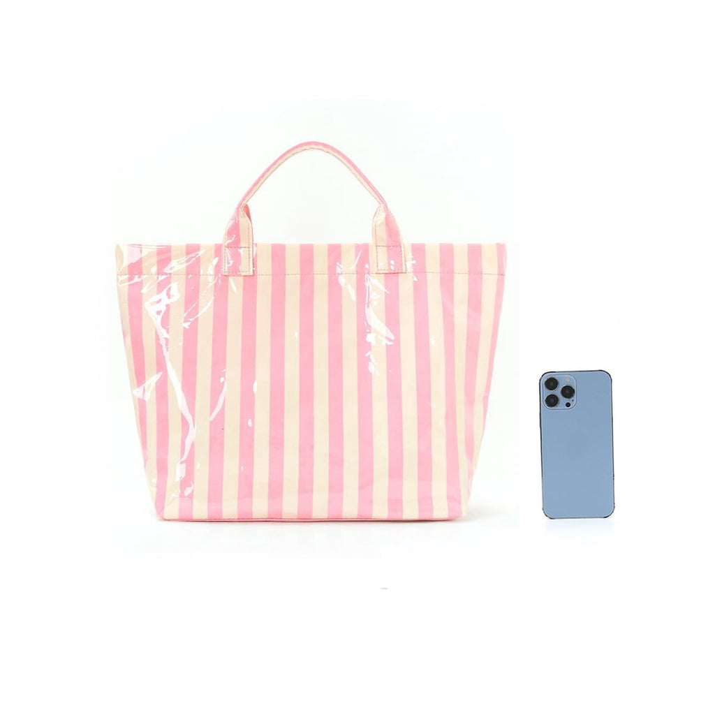 Women’s Waterproof PVC Tote Bag for Women, Large Stripe Plastic Top Handle Oversize Hobo Bag for Travel Work Shopper