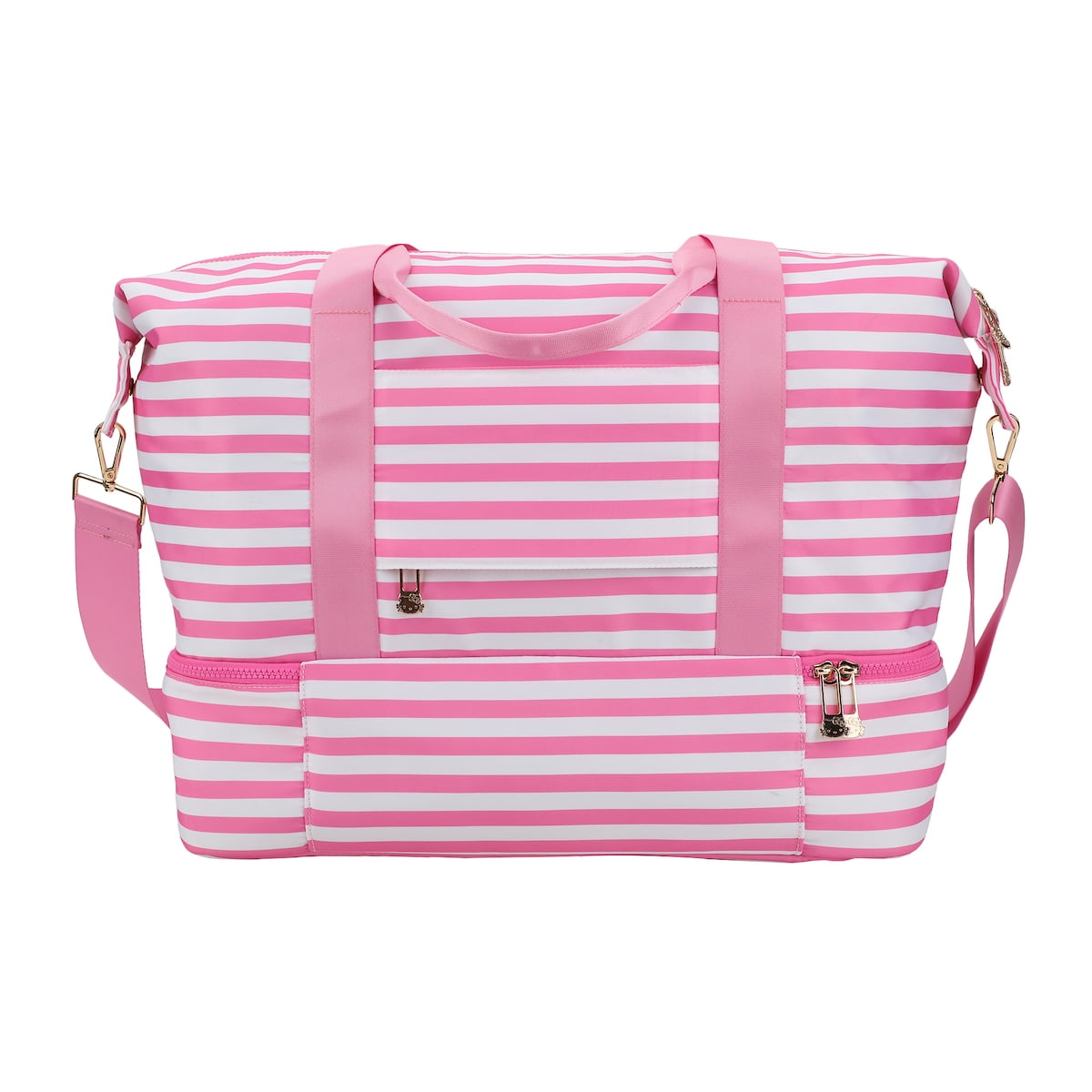 Hello Kitty Character 17" Pink & White Striped Duffle Bag