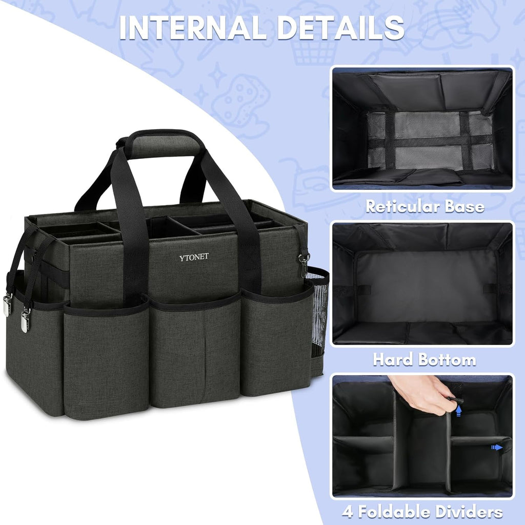 Ytonet Wearable Cleaning Caddy Bag, Sturdy Large Supplies Organizer, Caddy Organizer with Strap, Black