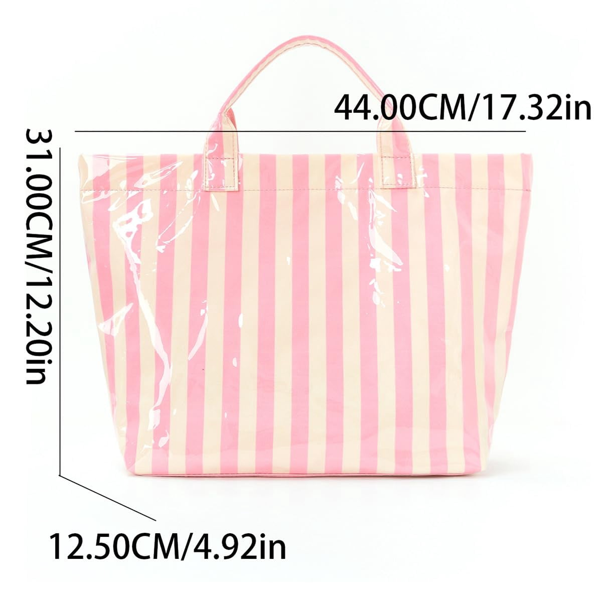 Women’s Waterproof PVC Tote Bag for Women, Large Stripe Plastic Top Handle Oversize Hobo Bag for Travel Work Shopper