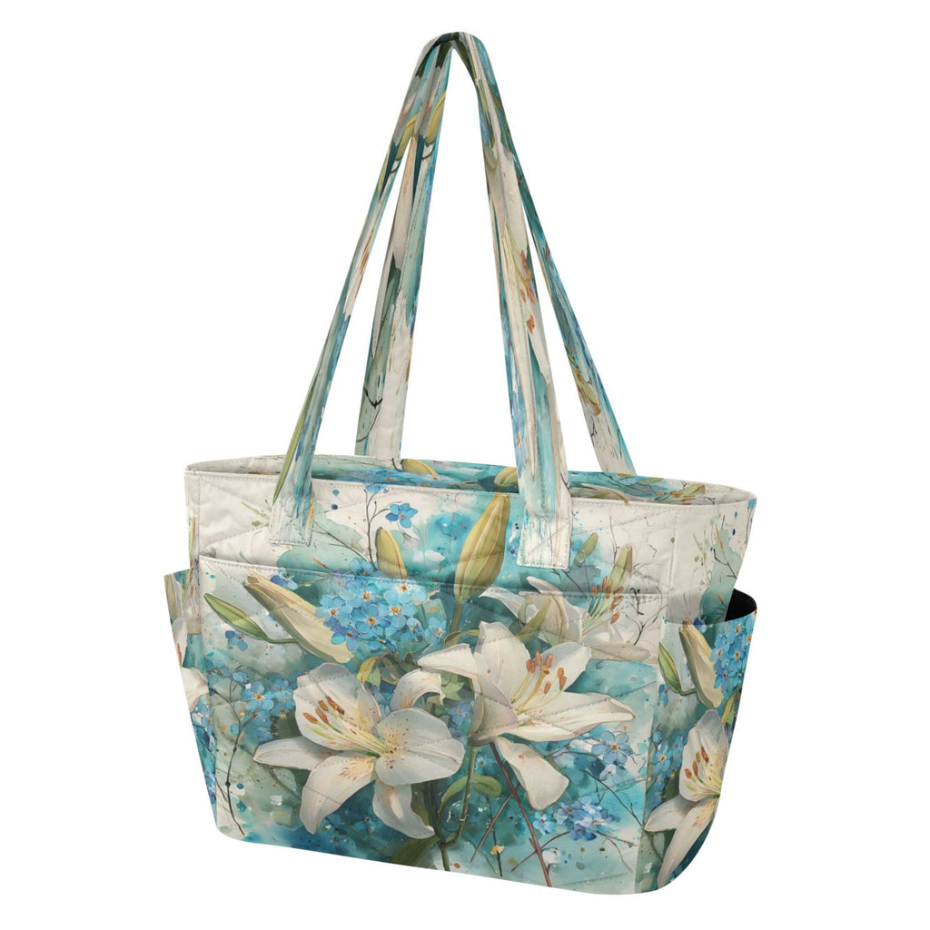 Tote Bag Quilted Tote Bag Women's Tote Handbags Suitable for Work, Beach, Travel and Shopping Pure Elegant White Lily