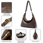 AOUNQ Hobo Bags for Women, Vegan Leather Shoulder Handbag, Stylish Slouchy Tote Bag, Crossbody Purses with Adjustable Wide Strap, Brown