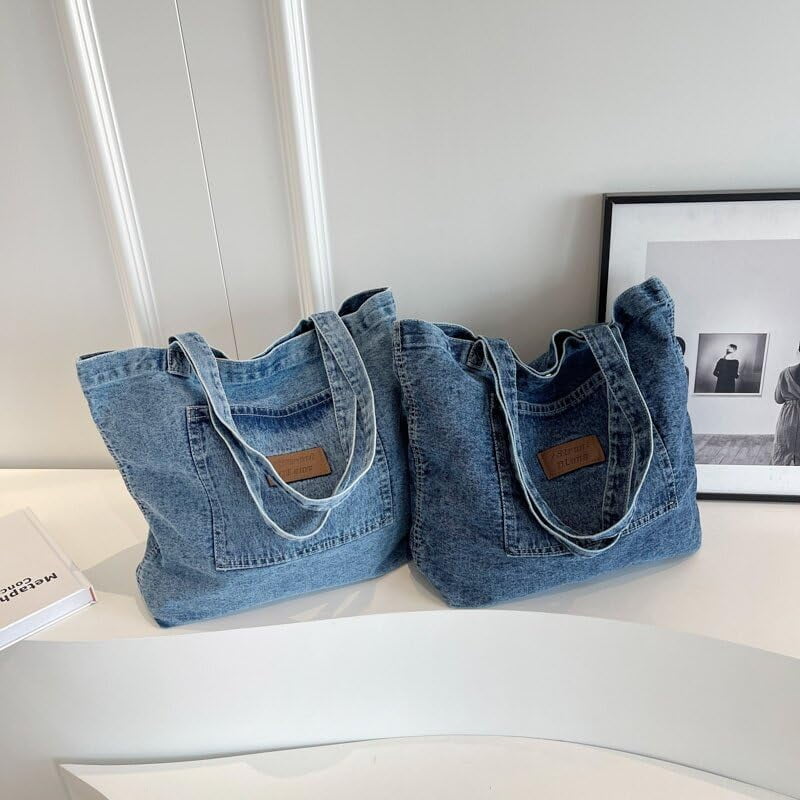 JennyShop  Denim Canvas Bag, Casual Handheld/Shoulder Carryall Bag, Hot Sale Large Capacity Tote - Niche Artistic Shopping Bag,