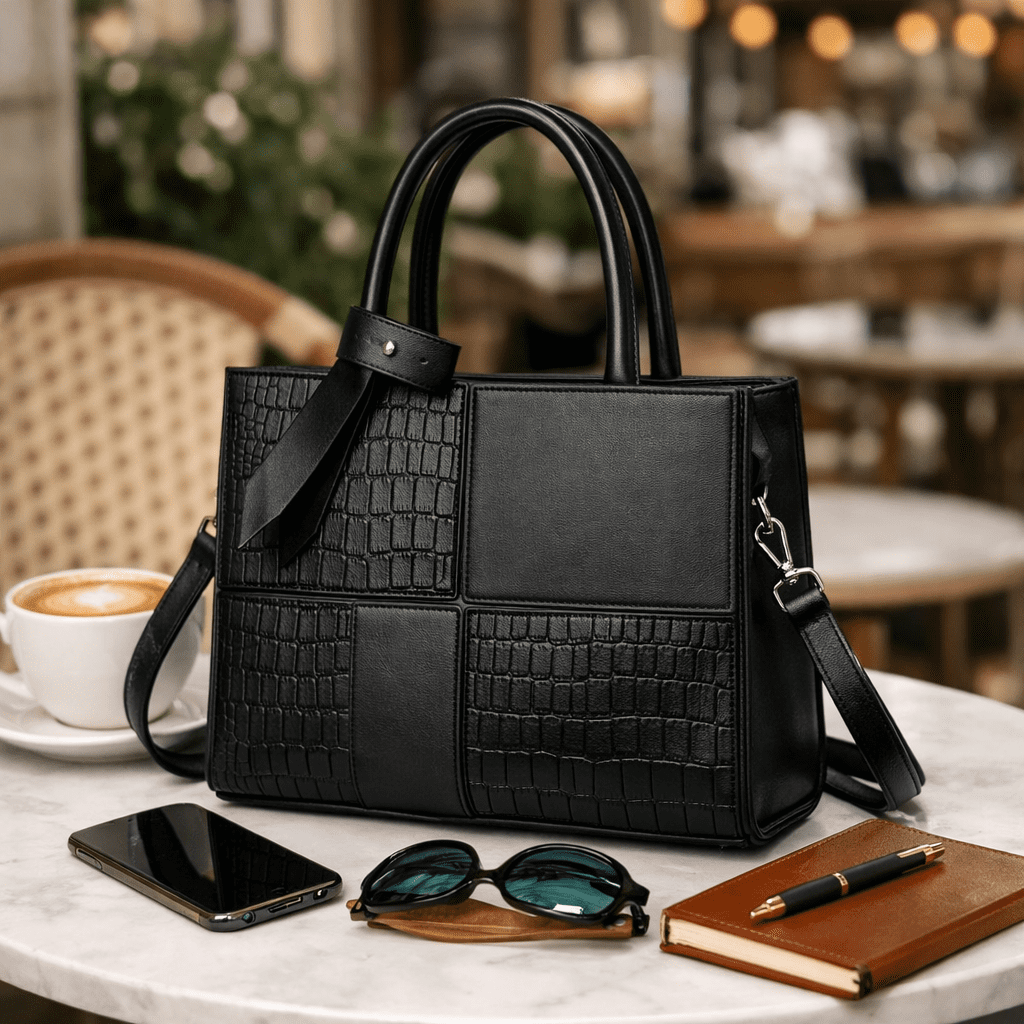 AVMPRO Women's PU Solid Tote Shoulder Handbag, Black