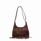 Baguery Women's Fringe Tote Bag - Western Star Studded Vintage Faux Suede Hobo/Shoulder Bag for Daily Casual (11.02×7.09×2.36in)​