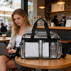 Clear PVC Stadium Approved Travel Bag Large Capacity Tote • Transparent WaterproofGym Bag • Versatile Travel Carryall with Adjustable Strap