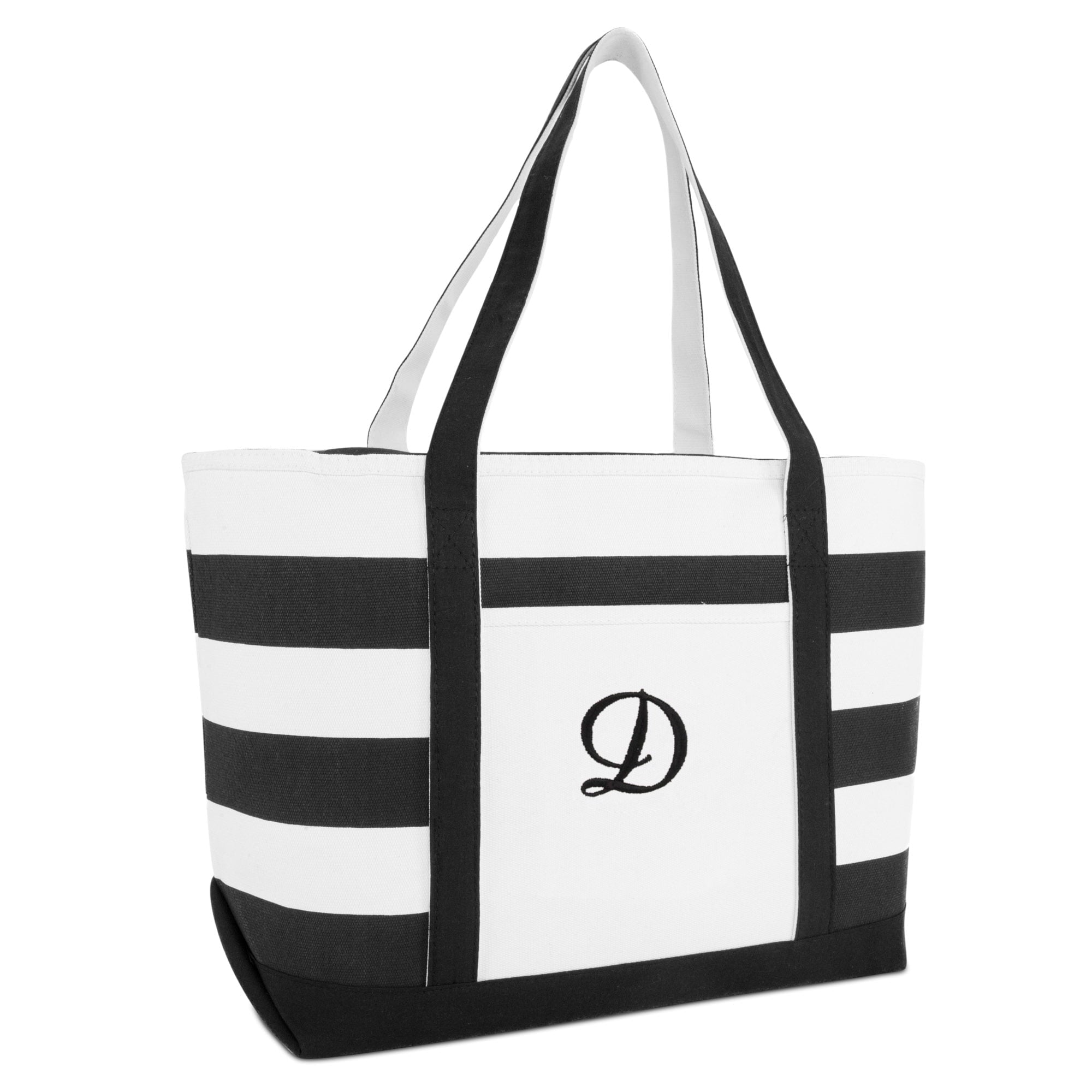 Striped Beach Bag Tote Bags Handbag Personalized Black Ballent Letter W - Beach Bag