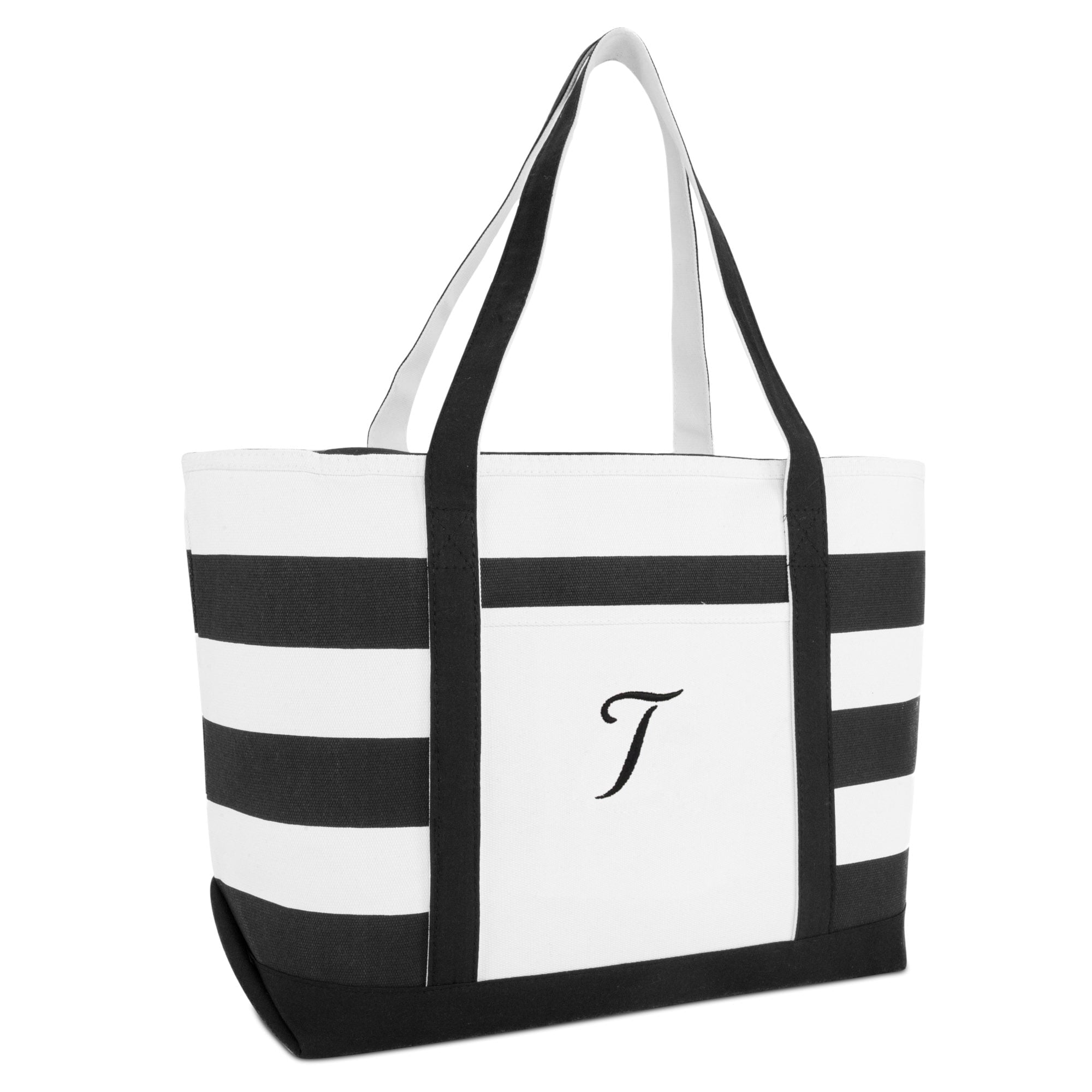 Striped Beach Bag Tote Bags Handbag Personalized Black Ballent Letter W - Beach Bag