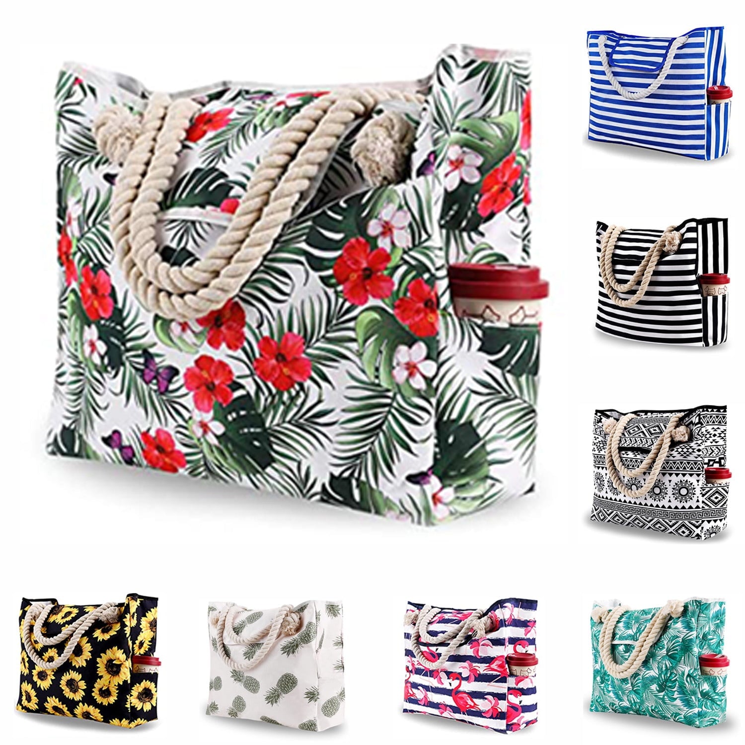 Extra Large Waterproof Canvas Beach Bag With 4 Inner Pockets Personalized Tote Bag Travel Handbag for Women Beach Travel Gym Swim Holiday Short Trip Weekend Getaway Overnight Gift for Friend Women - Beach Bag