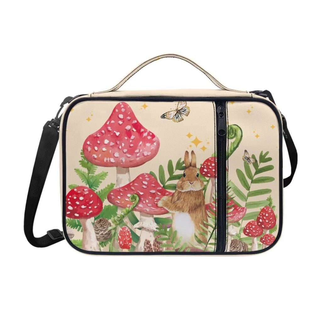 FKELYI Mushroom and Rabbit Bible Case with Shoulder Strap Durable Bible Case Purse for Women Large Capacity Church Bible Handle Bags