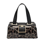 Genuine leather, leopard print, pillow-shaped handbag, wallet, women's, large capacity, detachable shoulder strap, storage bag
