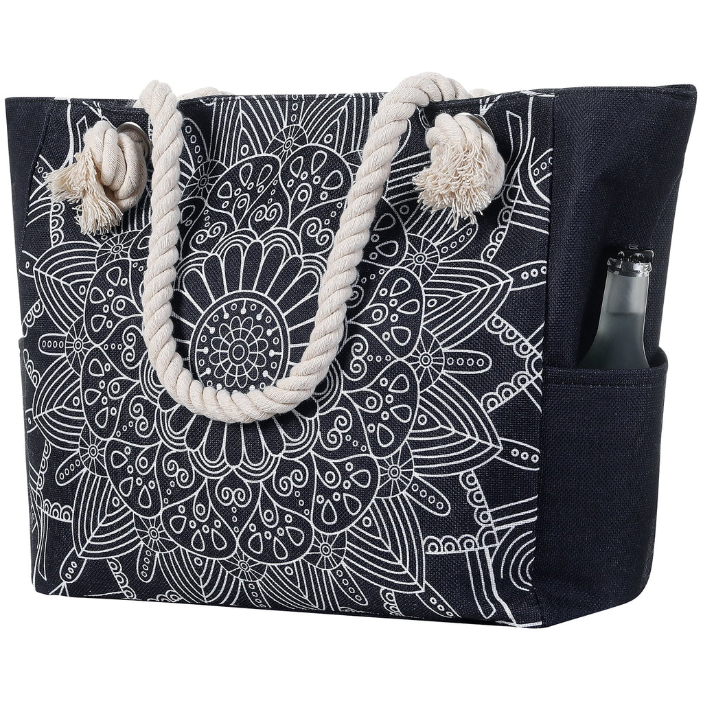 Large Printed Beach Bag Totes for Women Vacation Waterproof Sandproof Personalized Girl Canvas Beach Tote Bags with Zipper Pockets For Swim Pool Gym Hiking Picnic Travel Necessities Bride Handbag Gift - Beach Bag