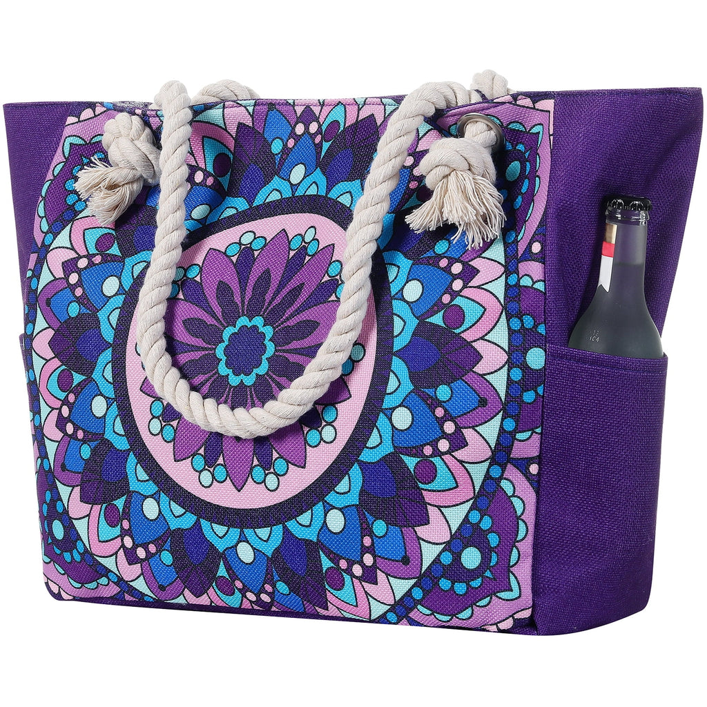 Large Printed Beach Bag Totes for Women Vacation Waterproof Sandproof Personalized Girl Canvas Beach Tote Bags with Zipper Pockets For Swim Pool Gym Hiking Picnic Travel Necessities Bride Handbag Gift - Beach Bag