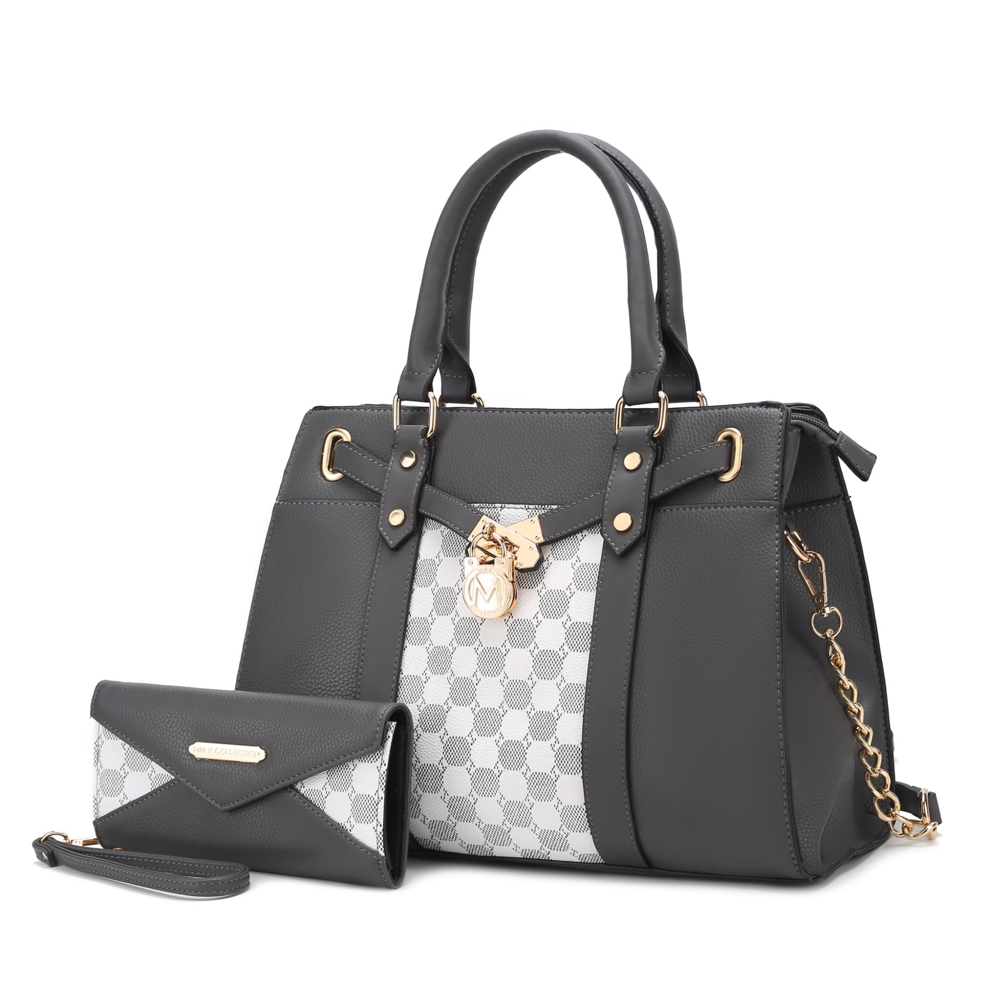 COLLECTION Christine Vegan Leather Satchel Bag with Wristlet Wallet, Purple - Shoulder Bag