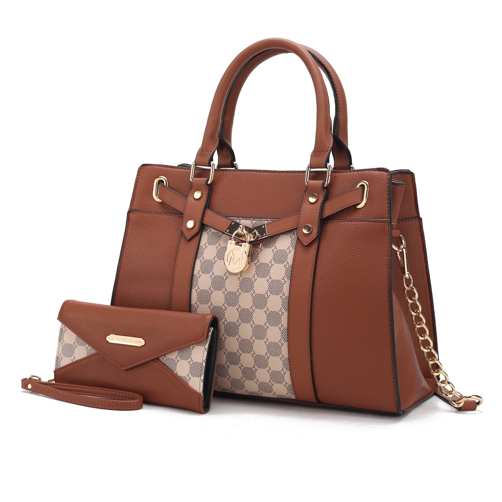 COLLECTION Christine Vegan Leather Satchel Bag with Wristlet Wallet, Purple - Shoulder Bag