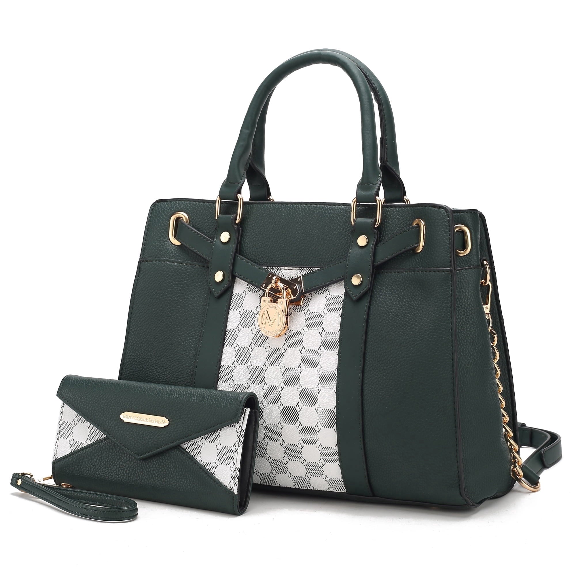 COLLECTION Christine Vegan Leather Satchel Bag with Wristlet Wallet, Purple - Shoulder Bag