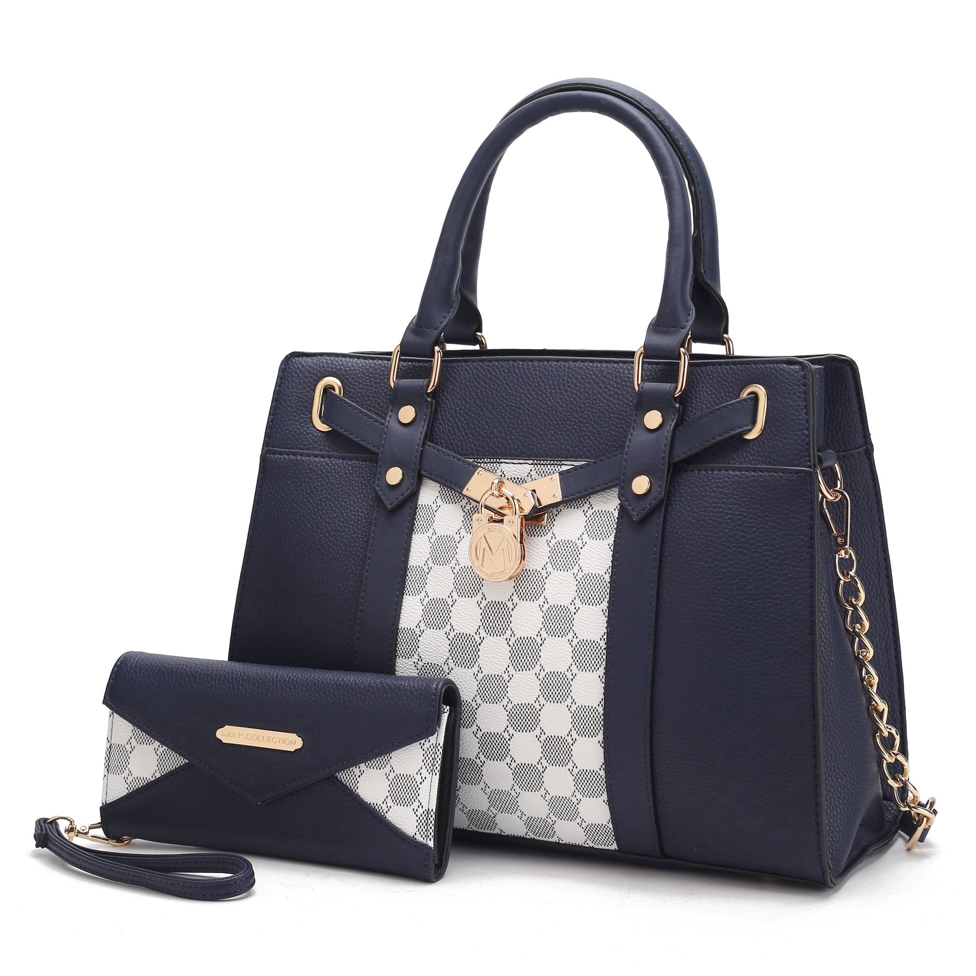 COLLECTION Christine Vegan Leather Satchel Bag with Wristlet Wallet, Purple - Shoulder Bag