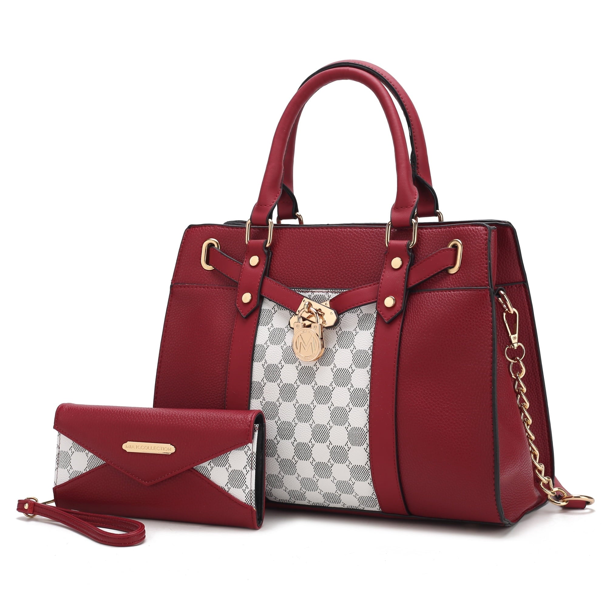 COLLECTION Christine Vegan Leather Satchel Bag with Wristlet Wallet, Purple - Shoulder Bag