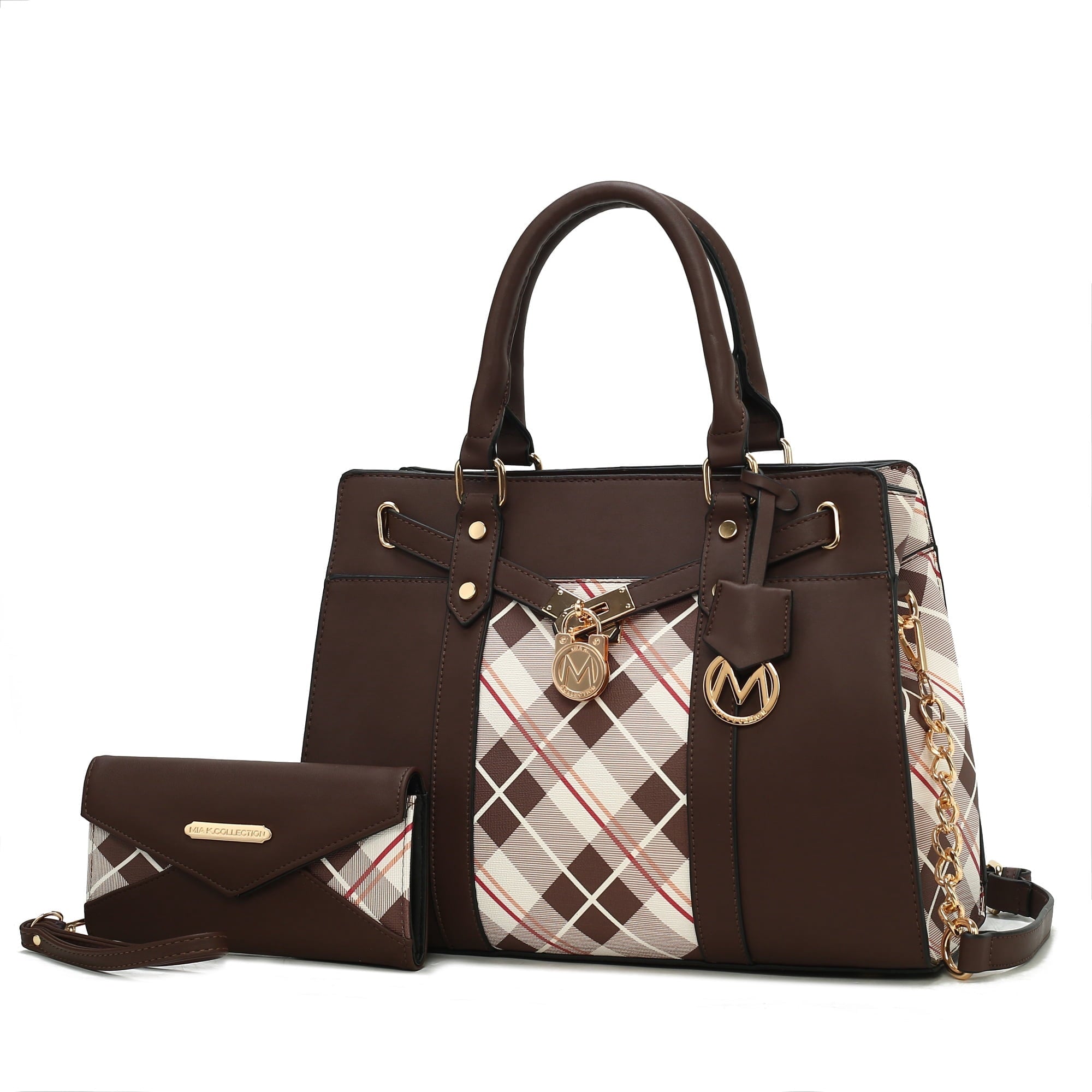 COLLECTION Christine Vegan Leather Satchel Bag with Wristlet Wallet, Purple - Shoulder Bag