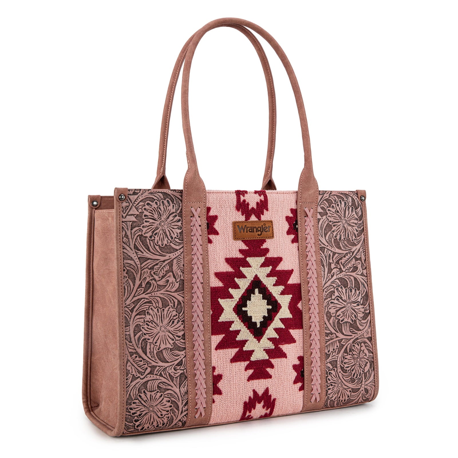 Wrangler Aztec Tote Bag for Women Western Shoulder Purse Top Handle Handbag Stylish and Functional Aztec Design， Brown - Tote Bag