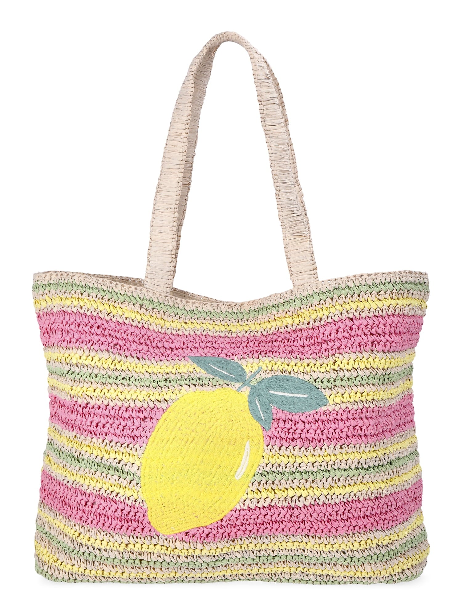 No Boundaries Women's Lemon Beach Tote Bag, Pink Lemon