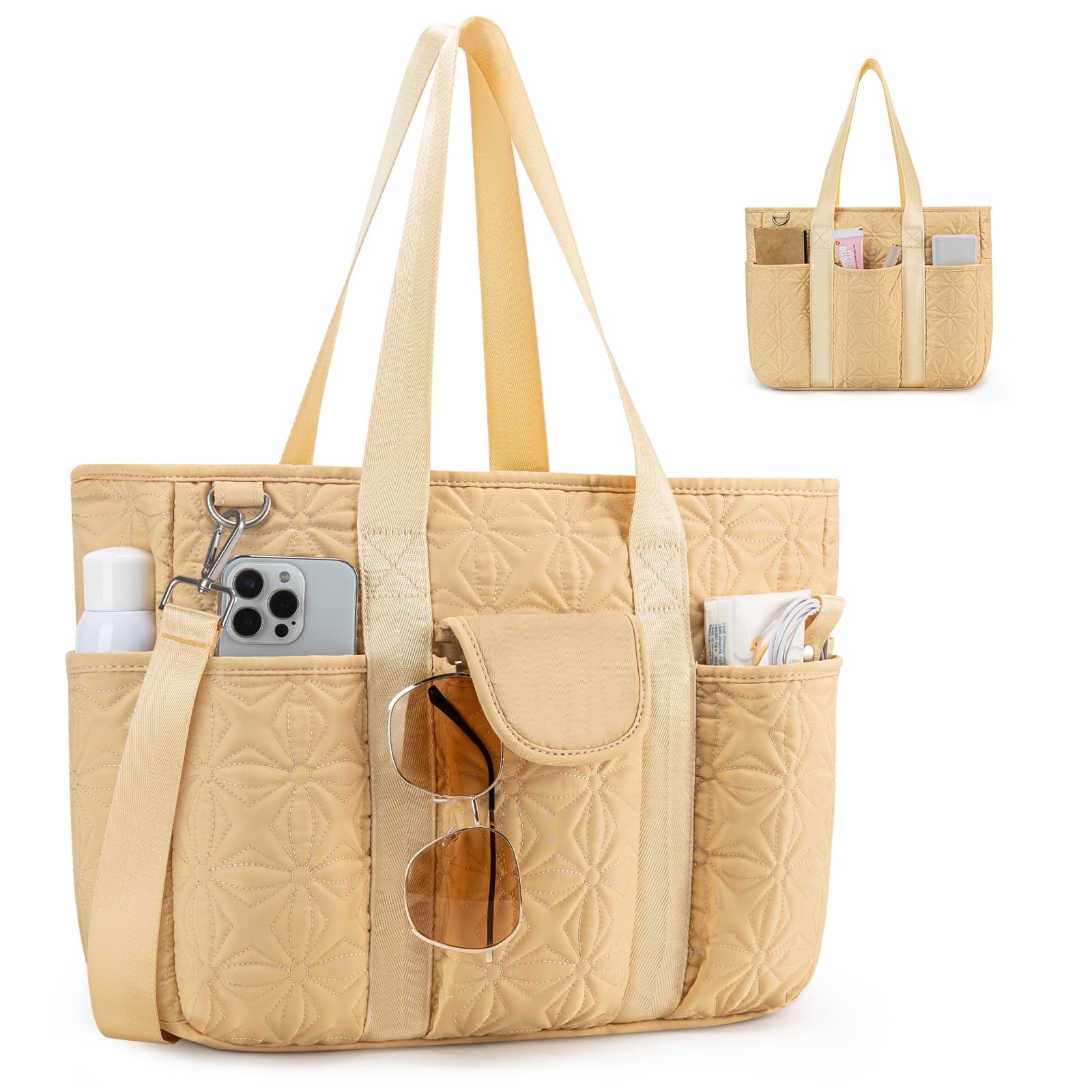 Canvas Tote Bag for Women With Pockets, Kabaqoo Work Crossbody Everyday Satchel, Purses Shoulder Tote Bag - Messenger Bag