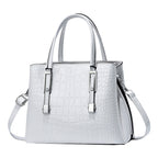VSFAOV Women Handbags Purse Shiny Patent Leather Crocodile Pattern Top Handle Handbag Satchel Bags Zipper Medium Tote Bag White